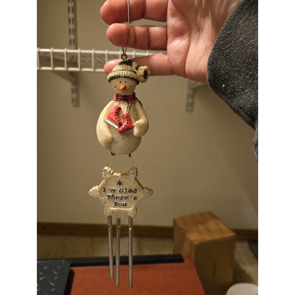 Snowman Wind Chime Ornament Im Glad Theres You Red Ice Skates Glitter